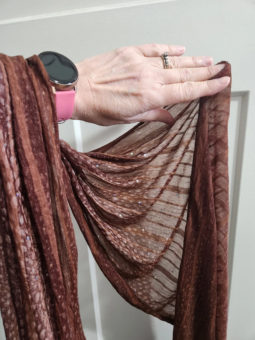Brown Metallic Fringe Long Scarf for Women